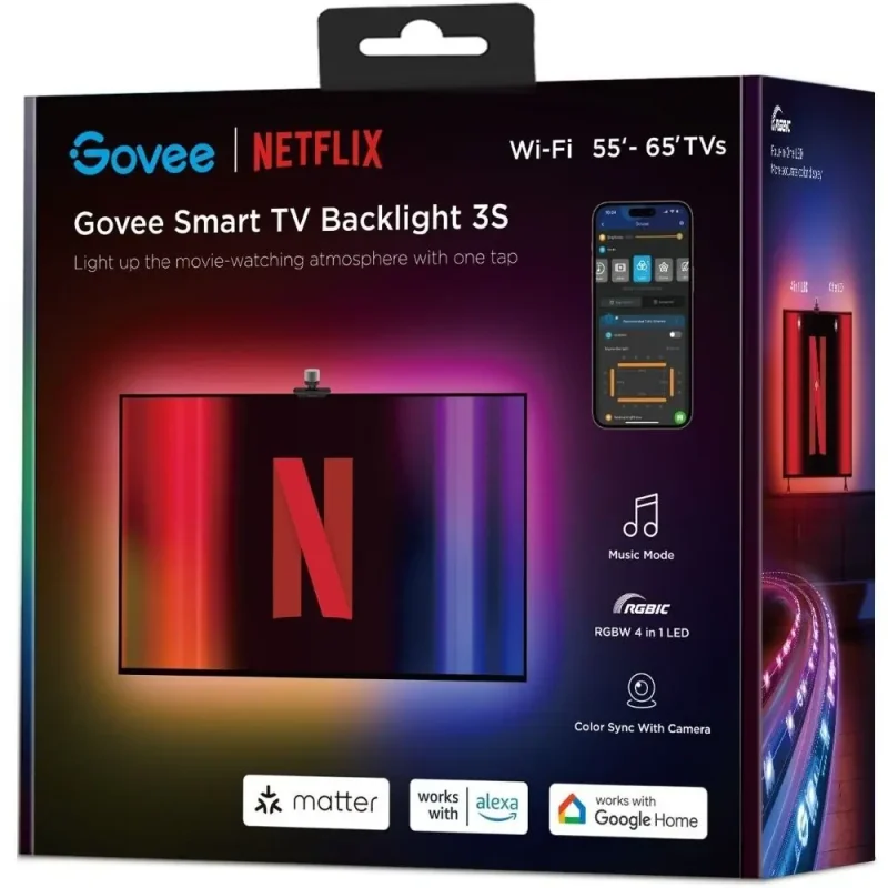 نور پس زمینه هوشمند تلویزیون ۵۵ اینچ تا ۶۵ Govee Smart TV Backlight 3S